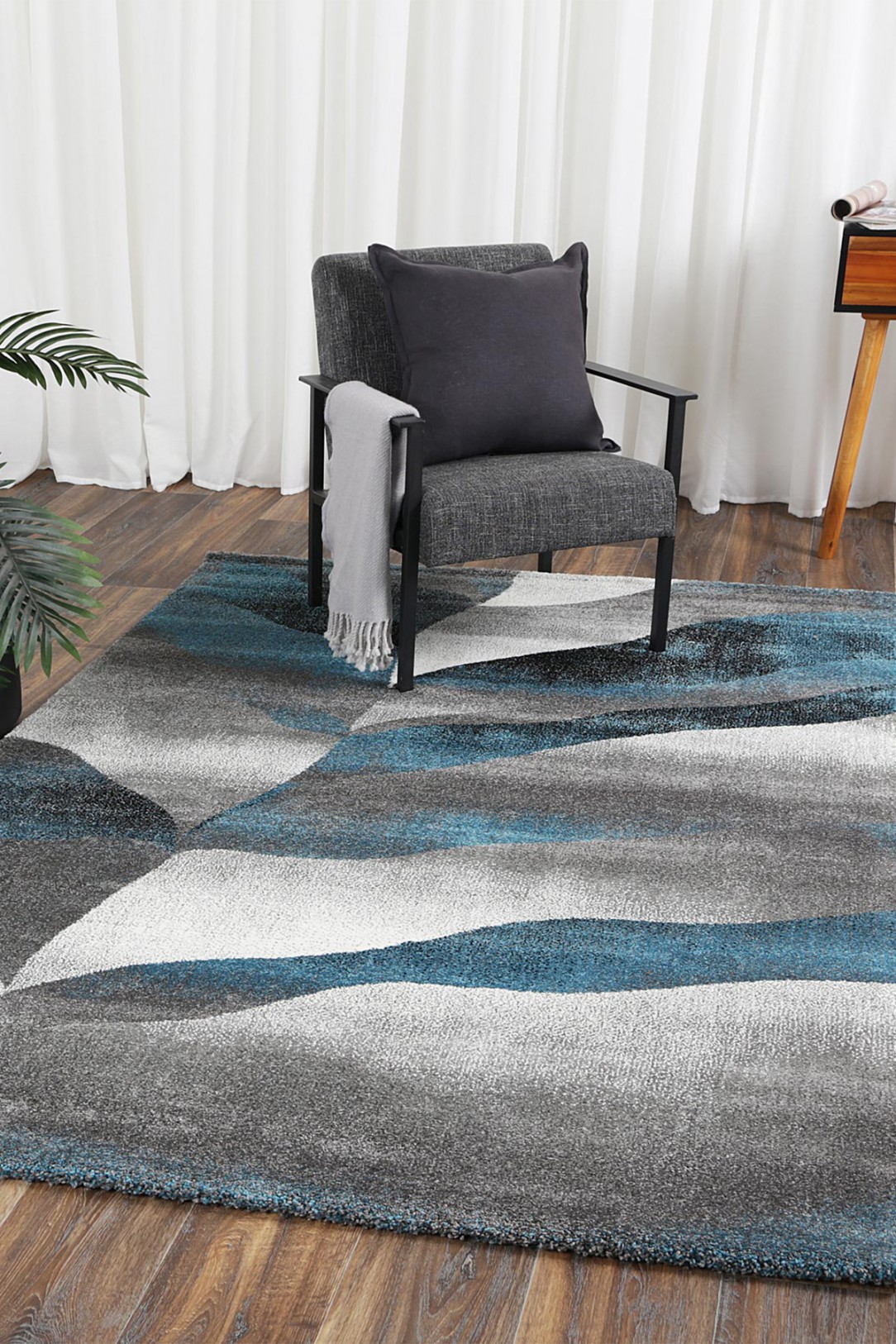 Tiffany Blue Waves Geometric Area Rug