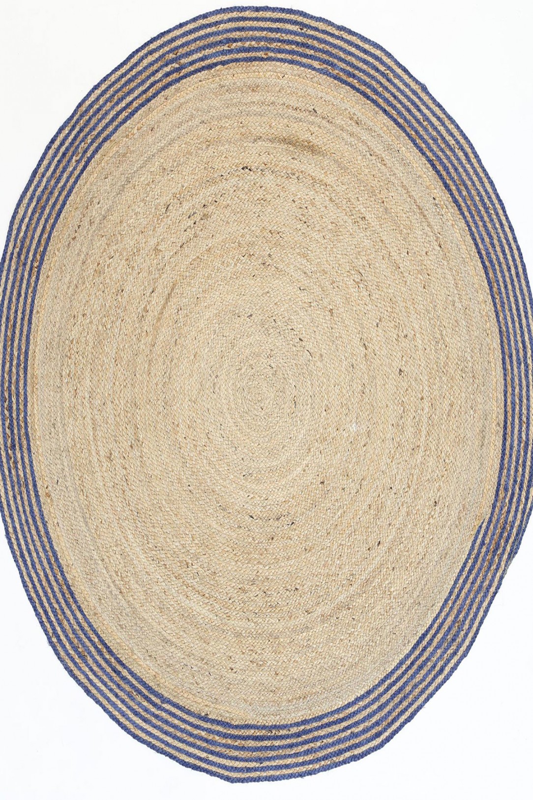 Capri Navy Blue Natural Round Boarder Rug