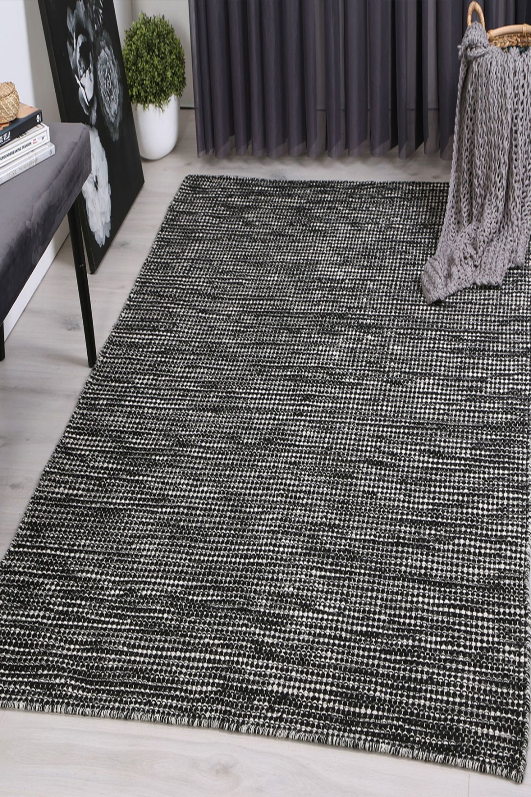 Scandi Black White Reversible Wool Rug