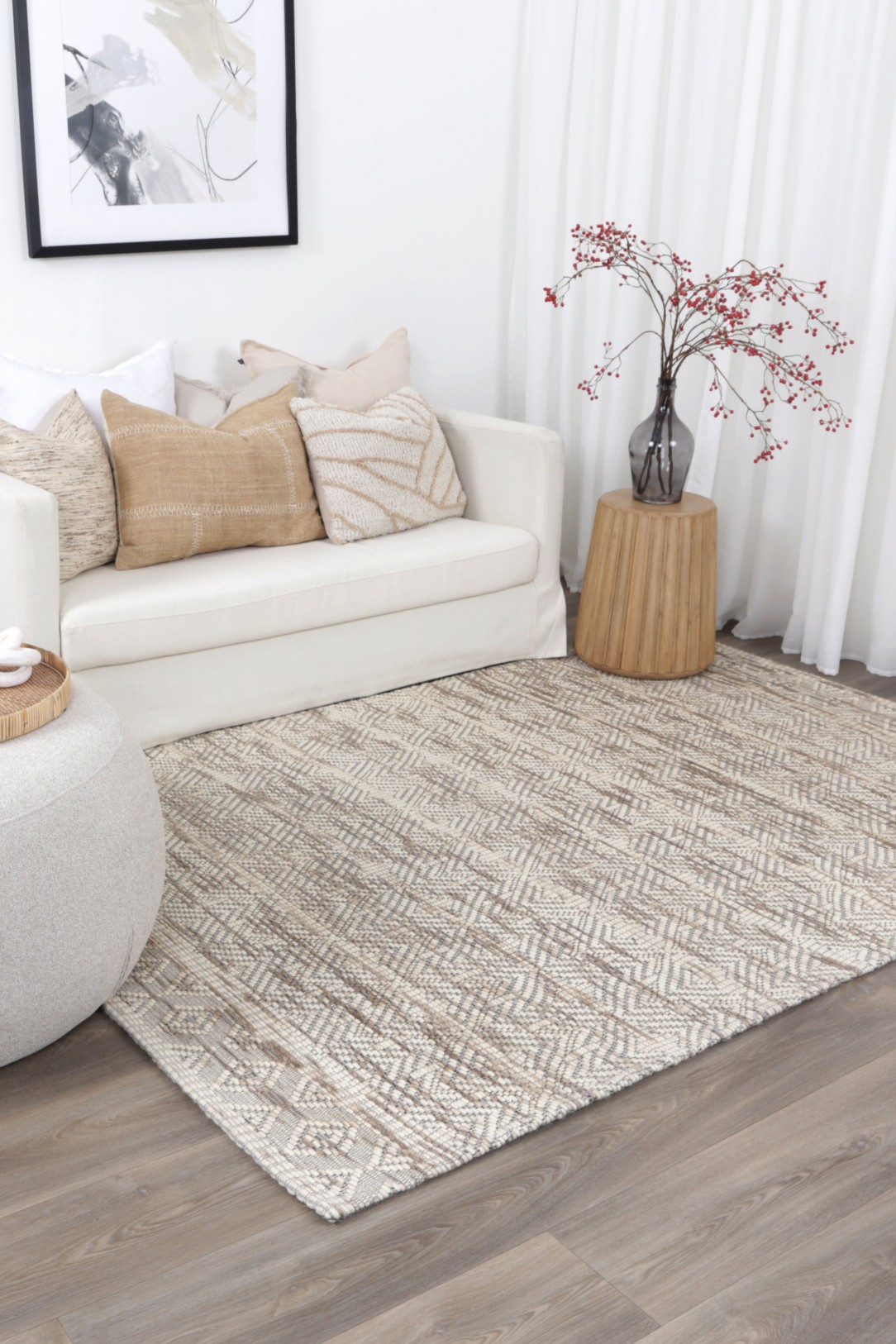 Torquay Chevron Beige Wool Rug