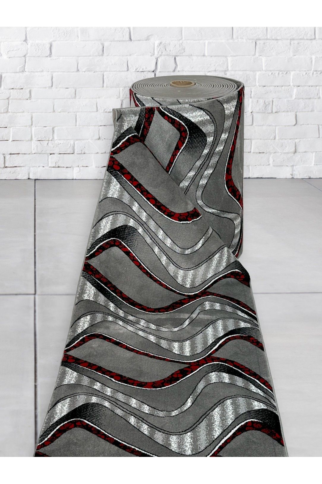 Noosa Custom Grey Red Wave Hallway Runner