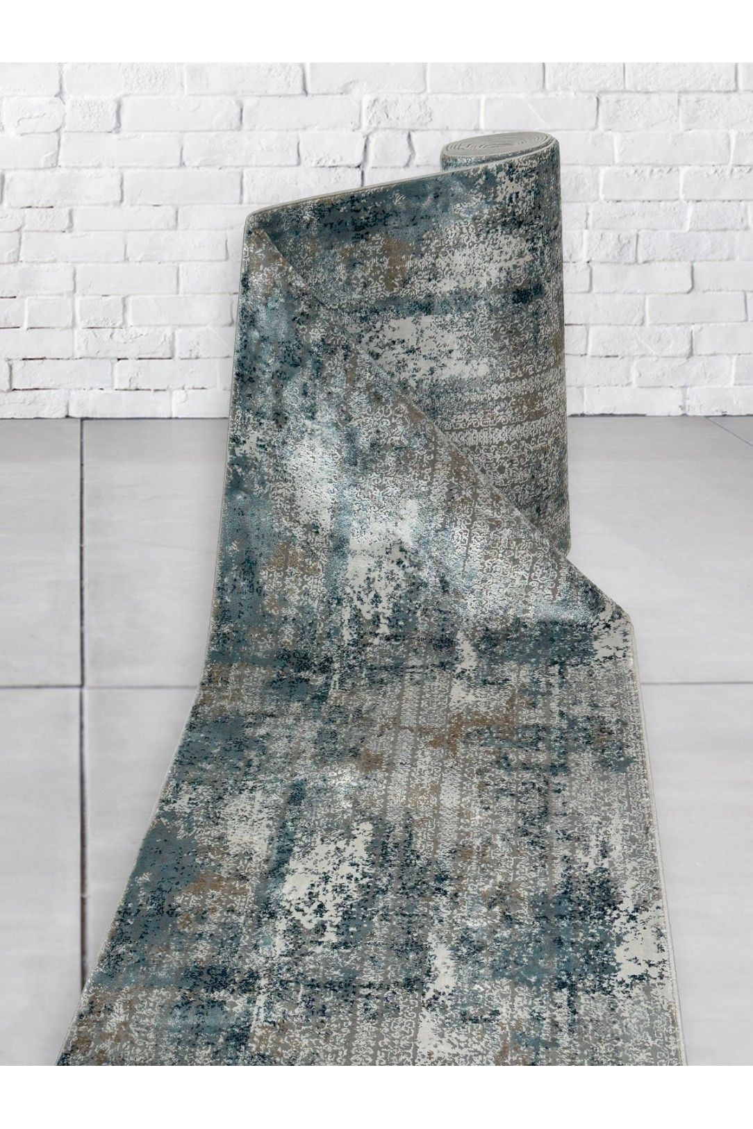 Aqua Abstract Hallway Runner 80cm Wide