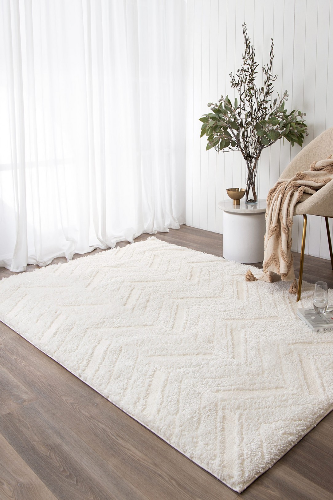 Belmont Chevron Cream Shaggy Rug