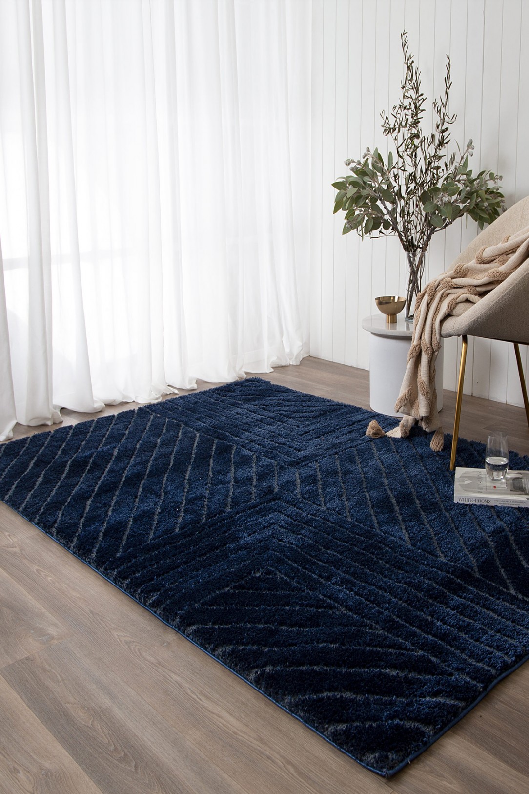 Belmont Geometric Navy Shaggy Rug