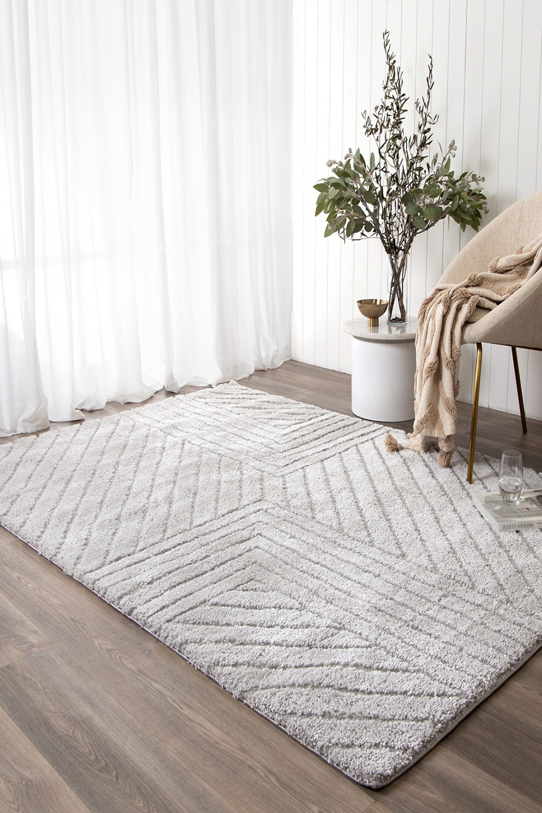 Belmont Geometric Silver Shaggy Rug